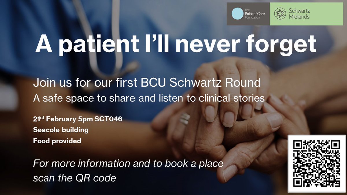 Schwartz Rounds are coming to BCU! Storytellers  begin with a short presentation of their clinical experience &amp; support is provided through the reflections of the audience on their own experiences and practice. 

21 Feb, 5pm
SCT046, City South Campus
👉rb.gy/hb19t9