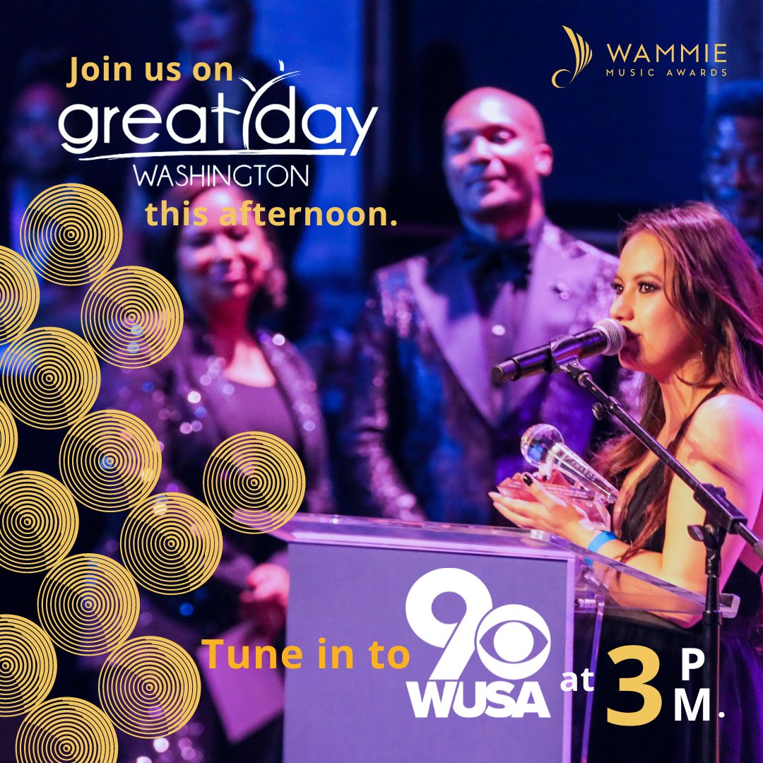 Tune in to @wusa9 at 3pm today, Wammie Fam! We're going live on @greatdaywash to discuss the season's finalists, ticket sales, and exciting updates for The 36th Annual Wammie Music Awards! 🎶 #WammieFamily #wammiemusicawards