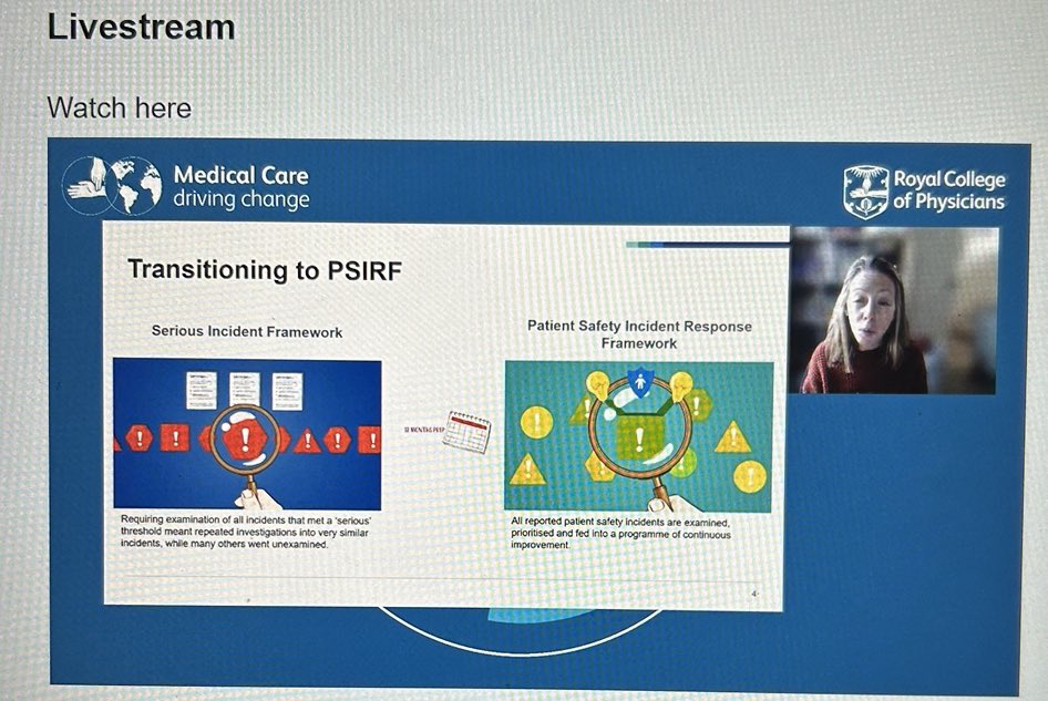 @RCPhysicians are now live with our Navigating patient safety webinar starting with @TraceyHerlihey #PSIRF if you missed registration you will be able to catch up next week on medicalcare.ac.uk and get your CPD points!