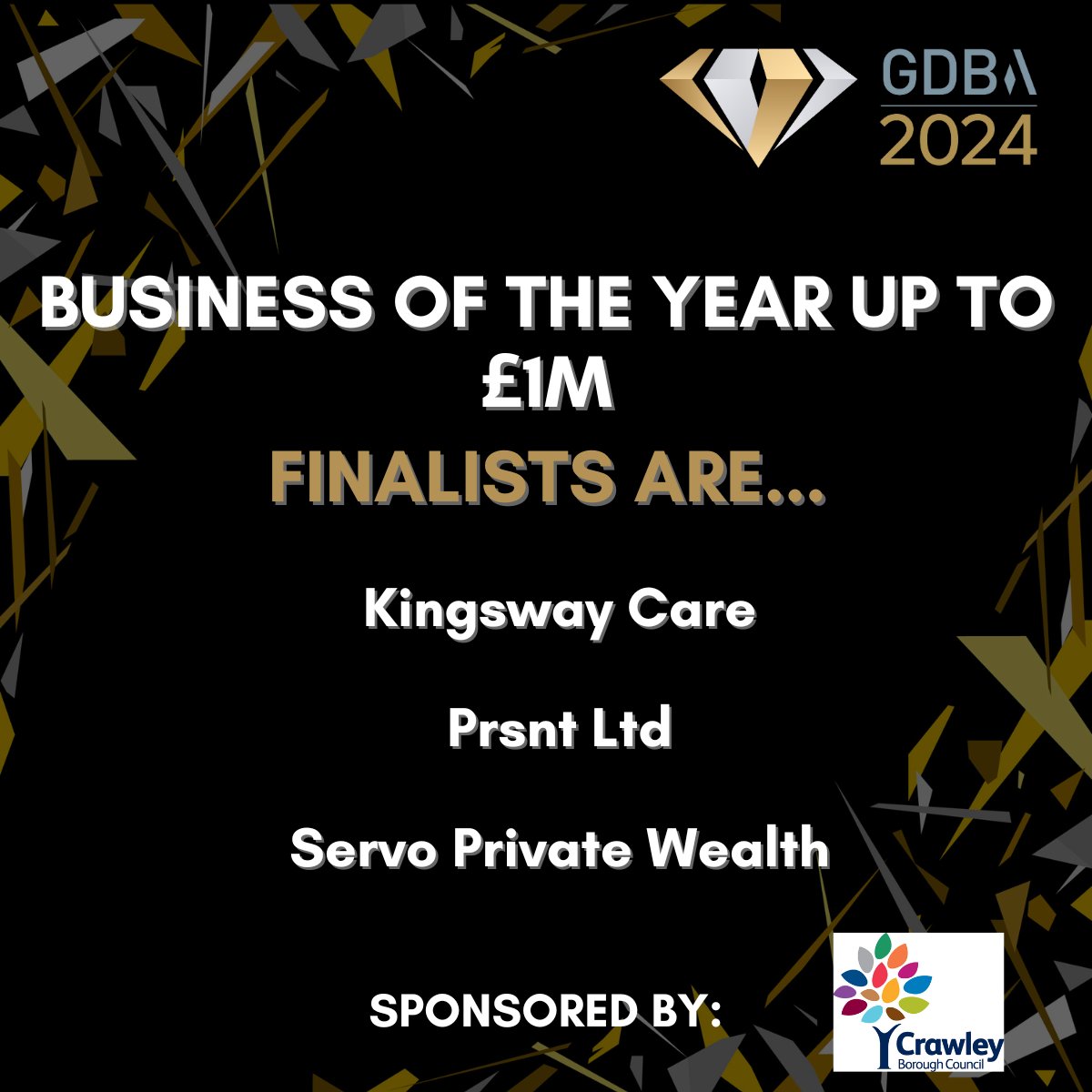 Business of the Year (up to £1m turnover), sponsored by @crawleybc Congratulations to the finalists: 🏆 @KingswayCare 🏆 Prsnt 🏆 Servo Private Wealth 👉🏼View the full shortlist here: lnkd.in/ezw5HKc8