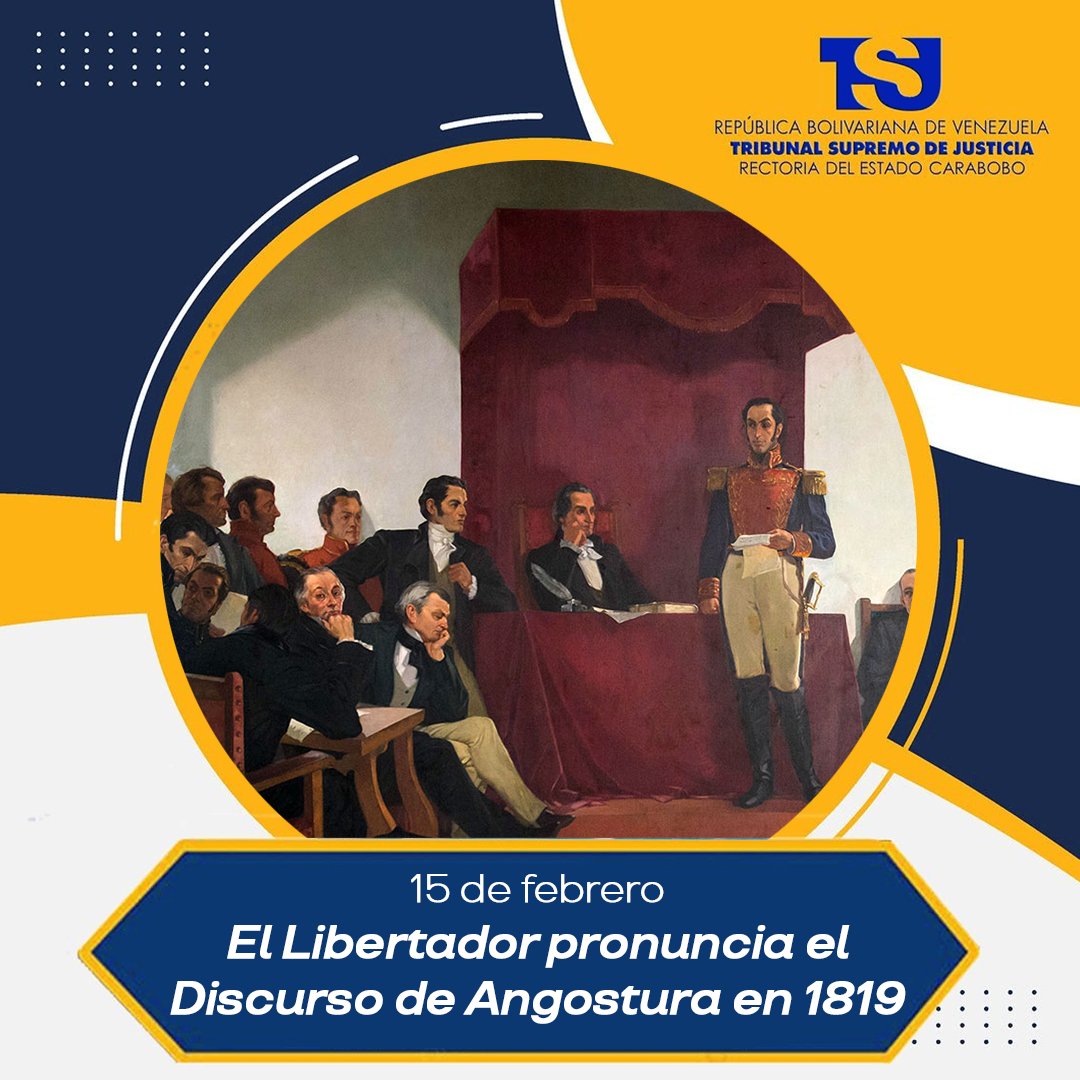 #UnDíaComoHoy📷 Se instala el Congreso de Angostura y el Libertador Simón Bolívar pronuncia su célebre Discurso de Angostura, donde presenta su proyecto de una república unida e independiente para América Latina.