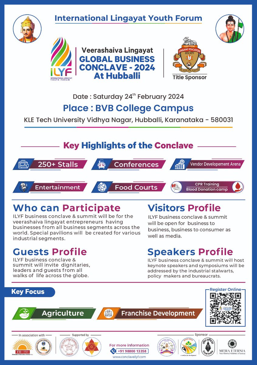 mathadsiddu's tweet photo. @iLYF_Official Global Business Conclave #Hubballi 
23, 24 &amp; 25th Feb 2024 at @KLETechbvb 

#ILYF 
@BYVijayendra @VL_Karnataka #Lingayat @BSYBJP 
@Hubballi_Infra @HubliCityeGroup @HubliCityNews @hublimandi https://t.co/zCzIbo9oN6