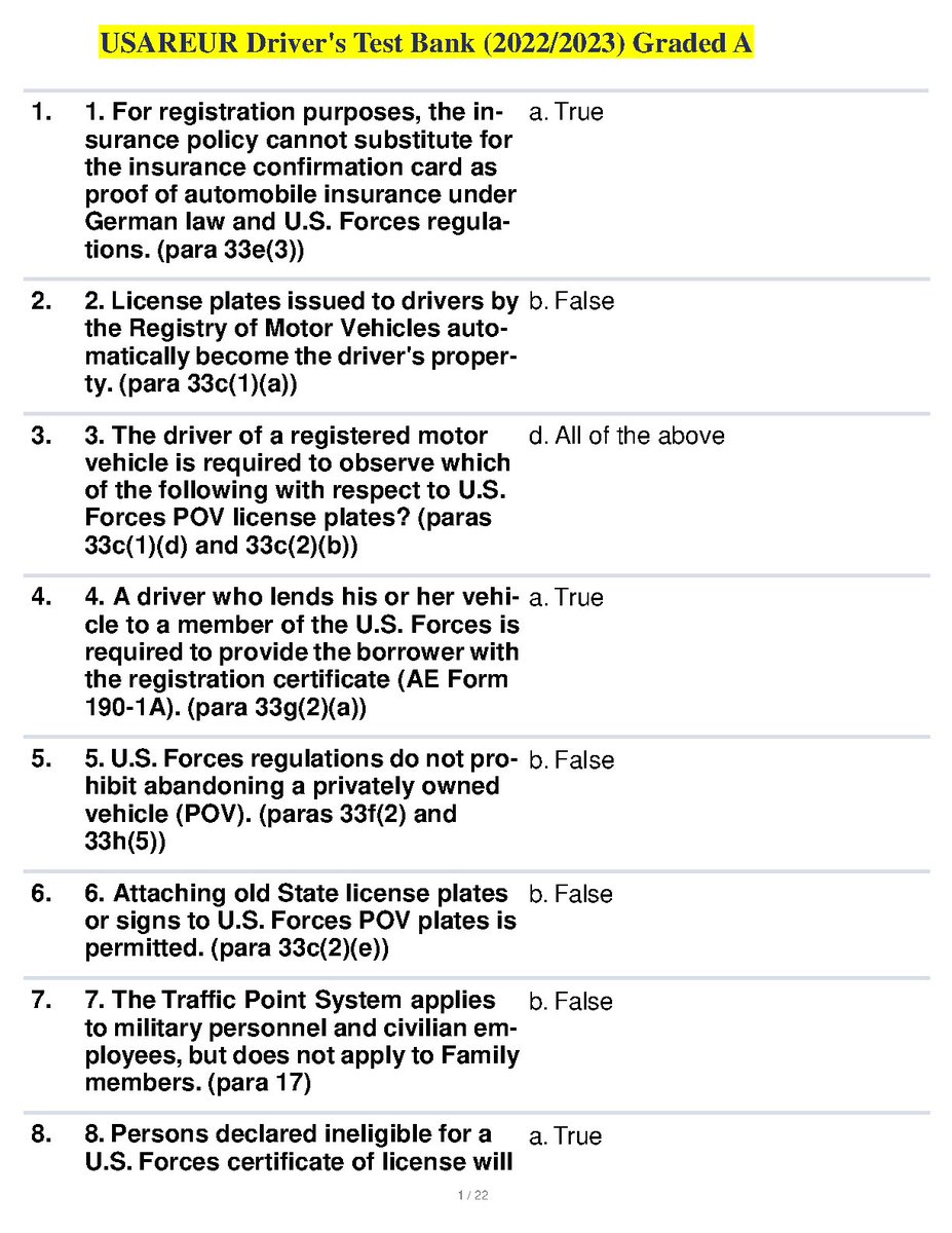 AudreneM49734's tweet image. TEST BANK FOR USAREUR Driver's QUESTIONS AND ANSWERS (2022/2023) Graded A
#testbankforusareurdriver #usareurdriver #USAREUR #usareurquestionsandanswers #usareur2023  #fliwy

fliwy.com/item/376340/te…