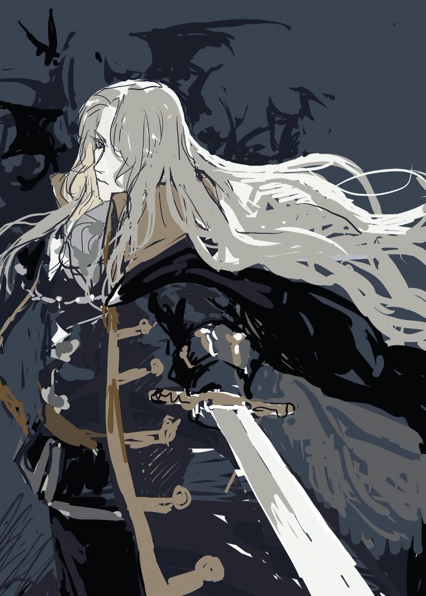 long hair weapon sword 1boy holding weapon male focus holding sword  illustration images