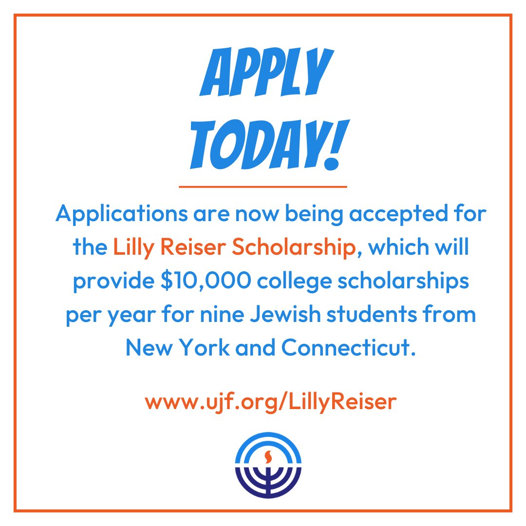 ujf_stamford's tweet photo. From now through March 15, United Jewish Federation  is happily accepting applications for the Lilly Reiser Scholarship to help support Jewish students in need. 

https://t.co/5jF9rrtNUJ

#ujf #stamford #newcanaan #darien #connecticut #community #lillyreiserscholarship https://t.co/umkZQexutA