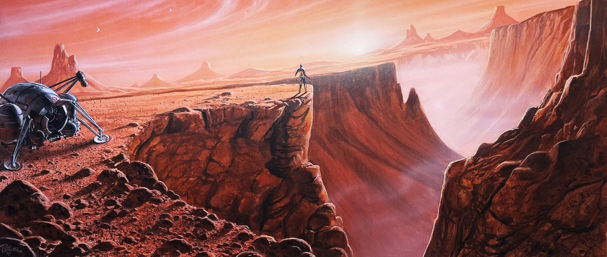 fireballtim's tweet photo. I hired Space Artist RON MILLER many years ago for a film my brother and I wrote called DOWNLOADER. Great painter and I just didn't have the time. This is acrylic on board. Google him and you'll see some coolness... #fireballtim #conceptart https://t.co/qufwJRYjje