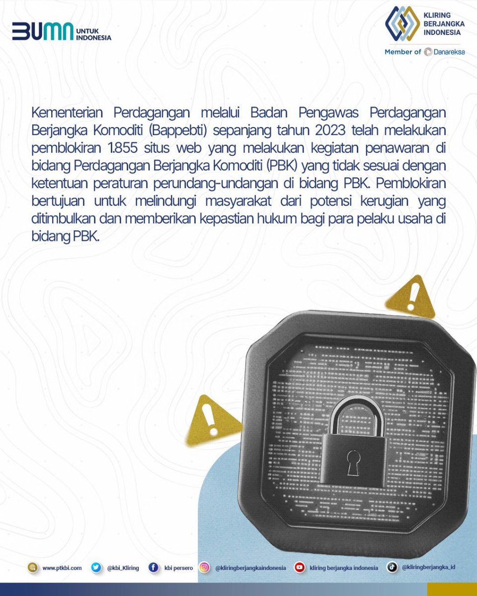 kbi_kliring's tweet photo. Wow! Sahabat Kliring udah tahu fakta ini, belom?

@bappebti udah memblokir lebih dari 1800 situs ilegal, lho. Yuk, geser terus untuk tahu info lebih lengkapnya. 

#bumnuntukindonesia
#kliringberjangkaindonesia #bappebti #perdagangankomoditi https://t.co/UvJxeBc4Fj