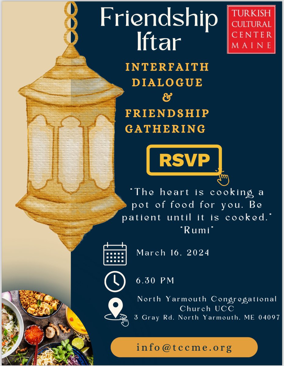 "Embrace the spirit of Ramadan with us at our Annual Iftar Friendship Dinner! 🌙✨ Join us for a night of togetherness and joy. RSVP now to secure your spot: docs.google.com/forms/d/e/1FAI…                      Let's celebrate diversity and unity! #RamadanIftar #CommunityGathering"
