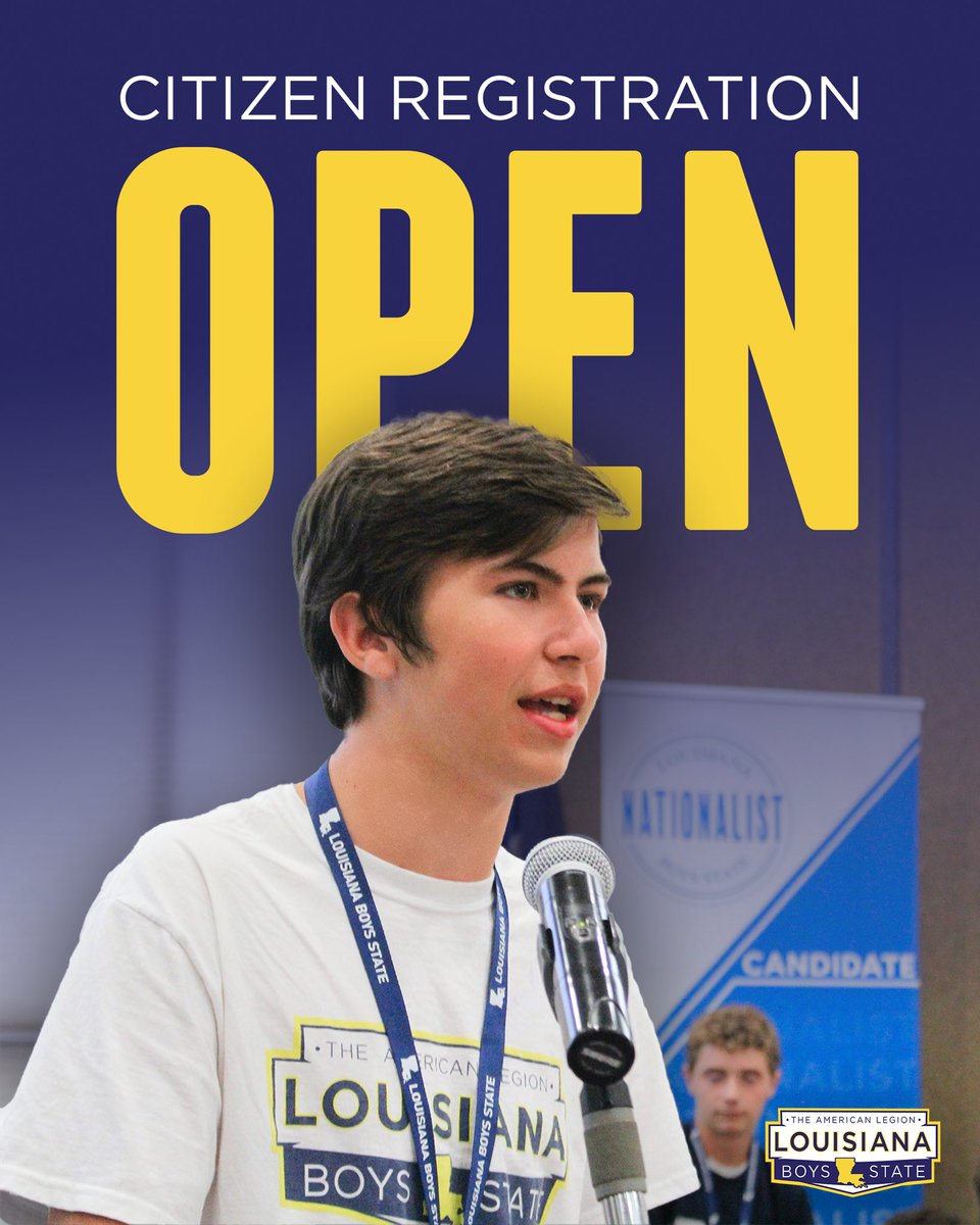Registration for the 2024 session of Louisiana Boys State is open. 

Contact your district’s American Legion representative to learn more. Find your district’s American Legion representative: laboysstate.com/attend/apply/

#LABS2024
