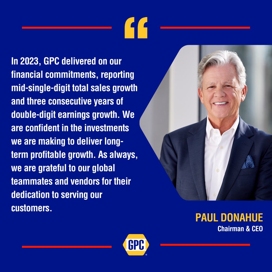 $GPC Reports Results for Fourth Quarter and Full-Year 2023. bit.ly/3UFouS4 #GPCEarnings #WeAreGPC #Earnings