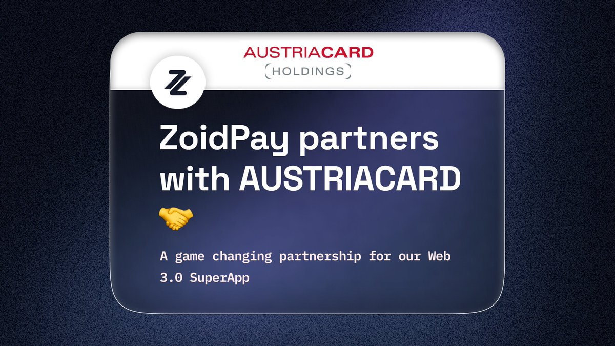 🚀 One of the most important Milestones is here! 🚀

We're thrilled to announce our partnership with Austria Cards, a global leader in payment services, to launch the <a href="/ZoidPay/">ZoidPay has become Another</a> Super App! 🌐 💳 

🗓 Discussions began in June, 2022, and now, we're gearing up for a groundbreaking