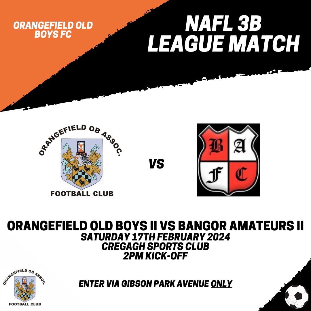 OOBFC's tweet photo. ππππ ππ£π ππππ©πͺπ§ππ¨ π
Just our Second Team in action this weekend, as we host @BangorAmateurs 11βs at the club in a 3B league match β½οΈ
Get down and show your support! π§‘
Up the Oβs! π
#OOBFC #Orangefield https://t.co/zFQyB45O4w