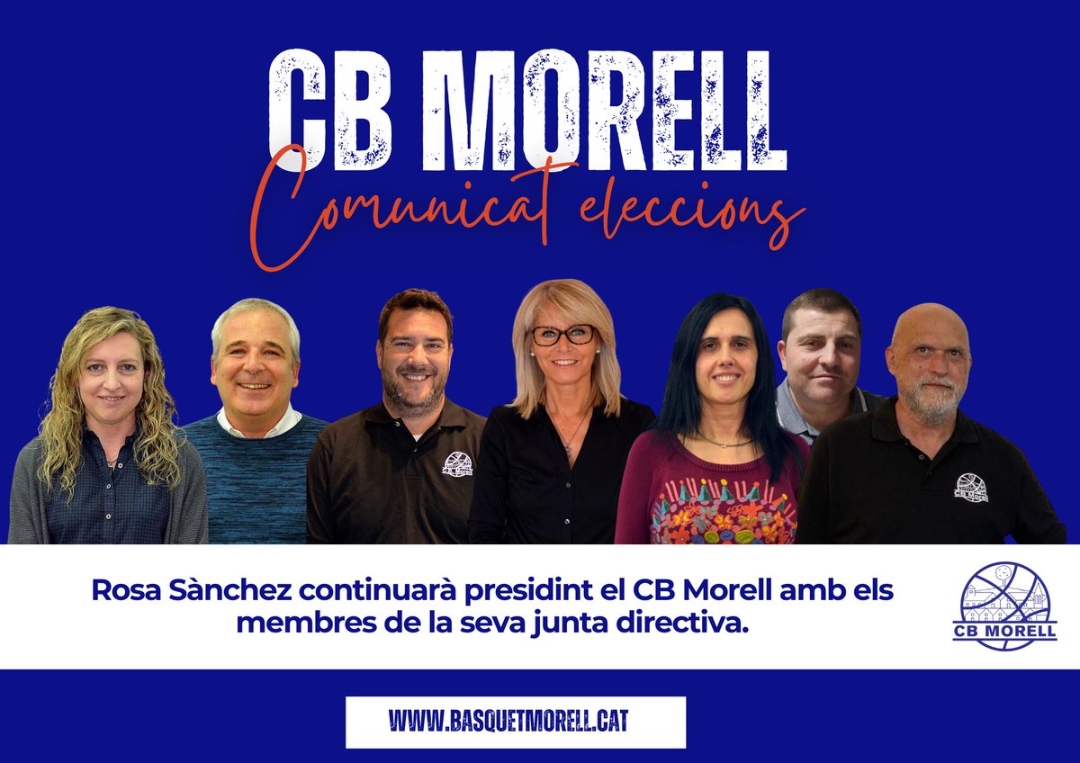 COMUNICAT ELECCIONS
Rosa Sánchez continuarà presidint el CB Morell.
La Junta electoral comunica la proclamació de la candidatura  encapçalada per <a href="/RosaM_Sanchez/">Rosa M. Sánchez🎗</a>