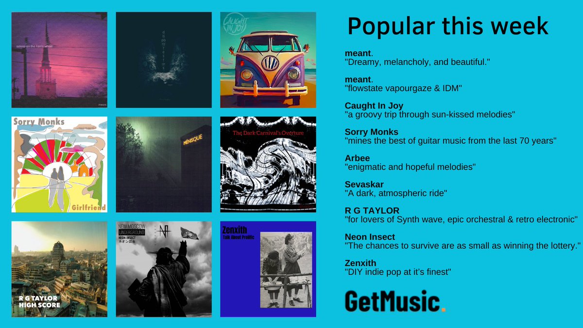 Popular this week

@meantband @subjangle @arbeemonkey @rgtaylornet @neoninsect @imzenxith

#hardsoft #vaporgaze #emotional #melancholic #cinematique #posteverything #headphonemusic #drumandbass #postindustrial #pinkfloyd #electronica #guitarsolos #analogsynths #60spop #indiepop