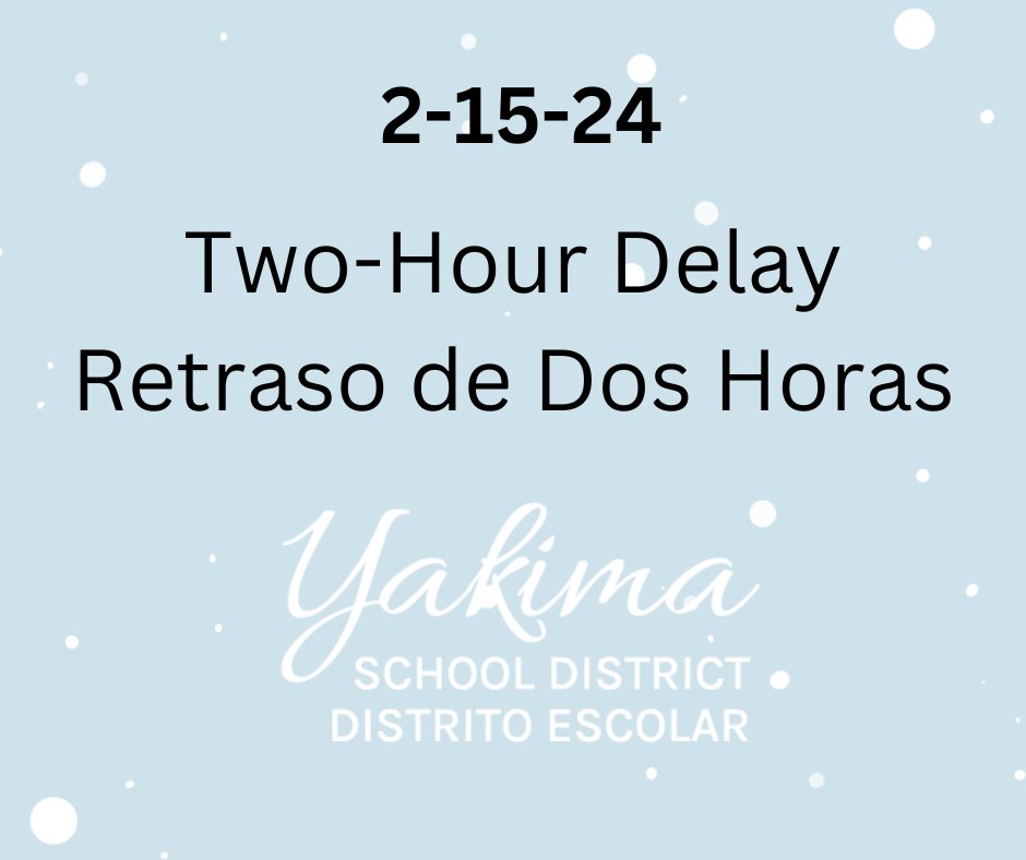 Two-Hour School Delay Thursday, February 15: Due to very icy conditions on the west side of our district boundary, all YSD schools will be delayed by two hours today. There will be no morning preschool, no morning classes at YV-TECH. Buses will be on snow routes (morning only).