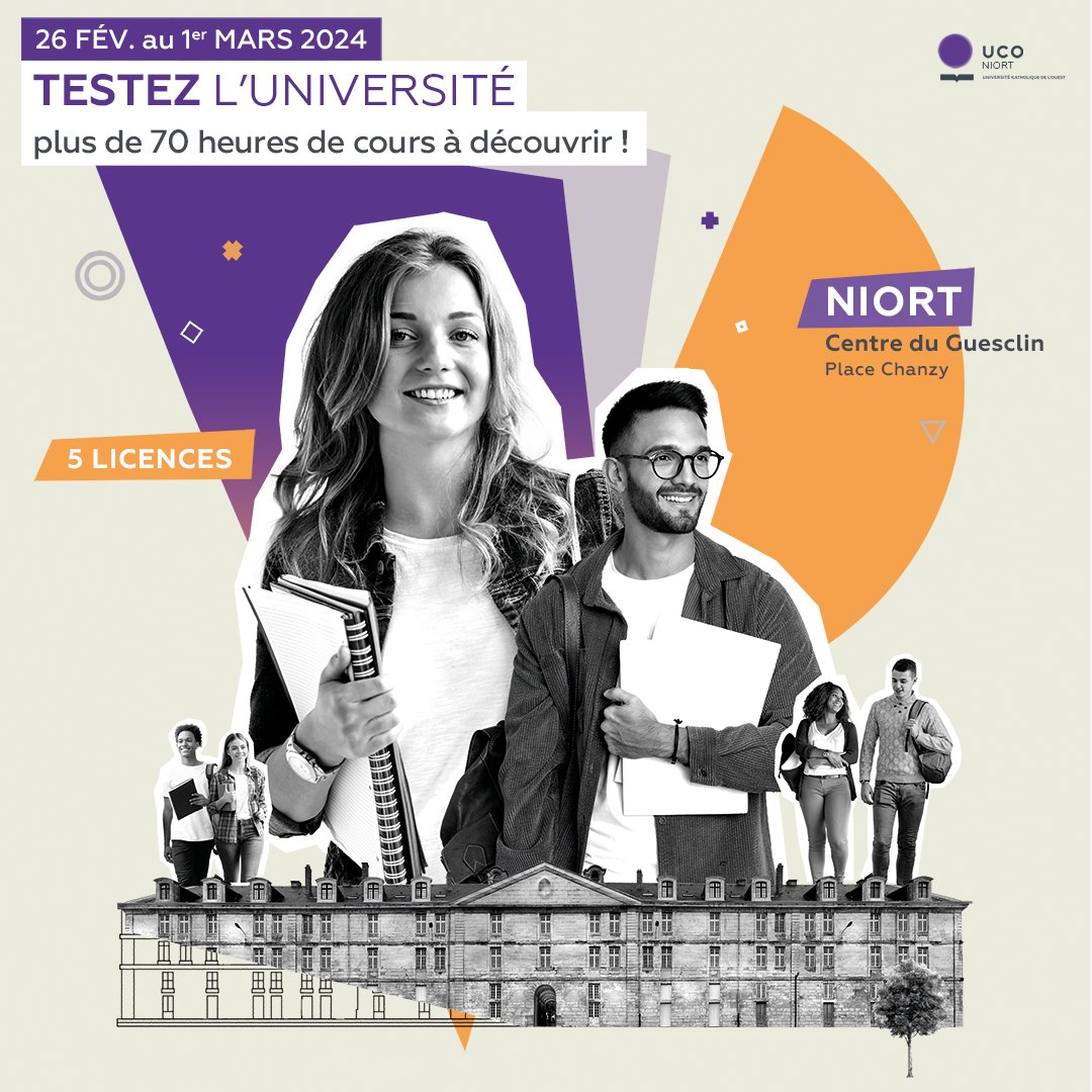 [Testez l'UCO] Du 26 février au 1 mars 2024, l'UCO Niort ouvre ses cours aux lycéens ! 
L'inscription est gratuite et en ligne : testez-uco-niort.eventbrite.fr