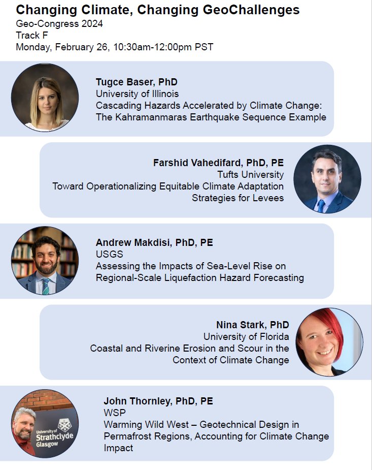 I am looking forward to co-hosting a special session on climate change and geotechnical engineering at GeoCongress 2024. Join us to hear from speakers on a diverse array of climate-driven geochallenges!