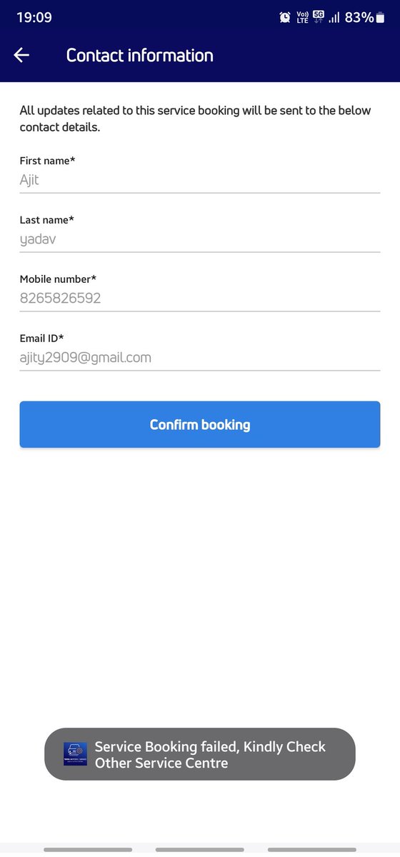 ajity2909's tweet photo. @TataMotors @RNTata2000 It's been one week I m trying to book the service the official app but all times it's showing error all the time.Kindly do the needful. https://t.co/lz9HIwl8E6