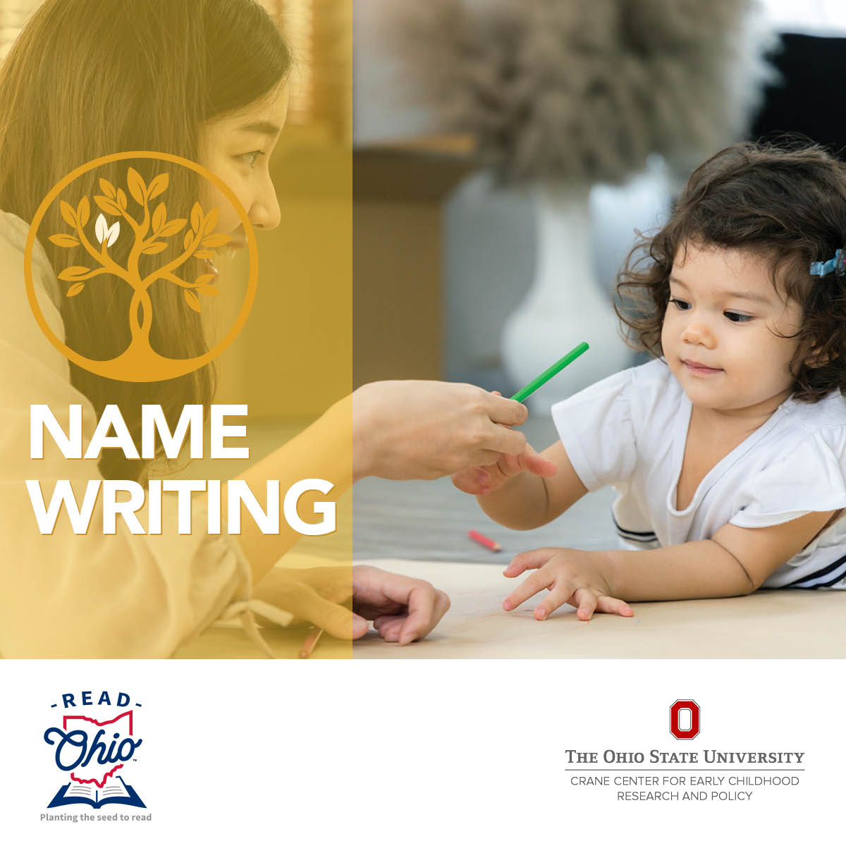 Young children develop many lifelong skills when they're exposed books at a young age. This includes name writing! 

Through reading, kids begin to recognize letters and understand that print has meaning. 
#ReadTogetherGrowTogether @CraneCenterOSU