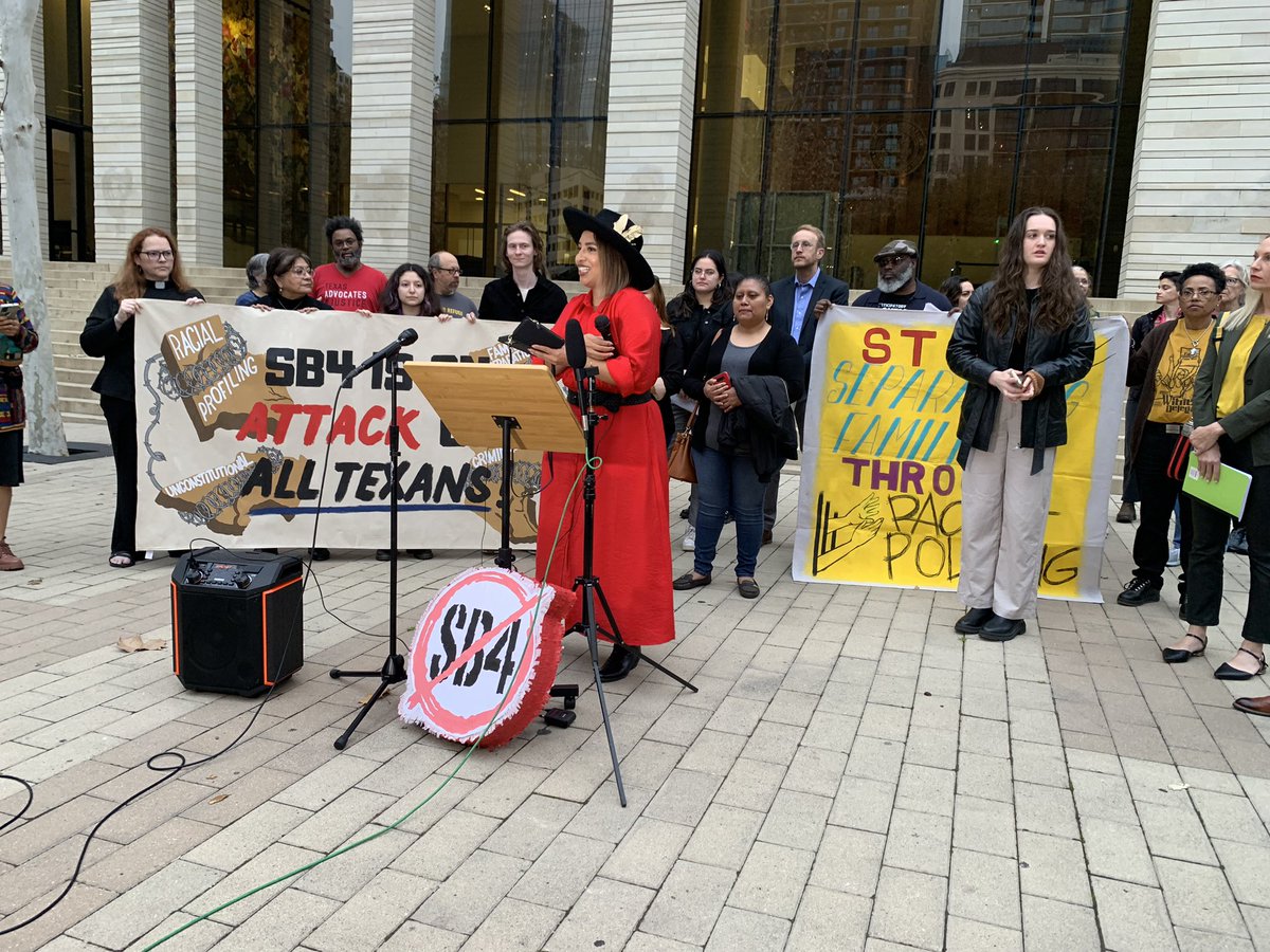 HAPPENING NOW: Civil rights groups give press conference ahead of preliminary injunction hearing later this morning on #SB4, the new Texas law that empowers state officials to deport people who are suspected of crossing the border illegally + goes into effect on March 5 #txlege