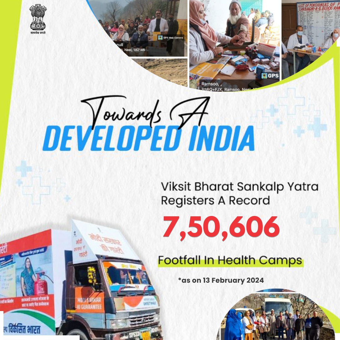 diprjk's tweet photo. #ViksitBharatViksitJammuKashmir
Significant milestone achieved with successful provision of healthcare services to the last mile 

✅ Total Footfall in health camps crosses 7.5 lakh  in over 4292 Gram Panchayats and Urban Local Bodies during the #ViksitBharatSanklapYatra in UT of J&K .
@MoRD_GoI 
@mopr_goi 
@OfficeOfLGJandK 
@MIB_India 
@PIB_India 
@DDNewslive 
@airnewsalerts 
@PIBSrinagar 
@CBCJammuKashmir