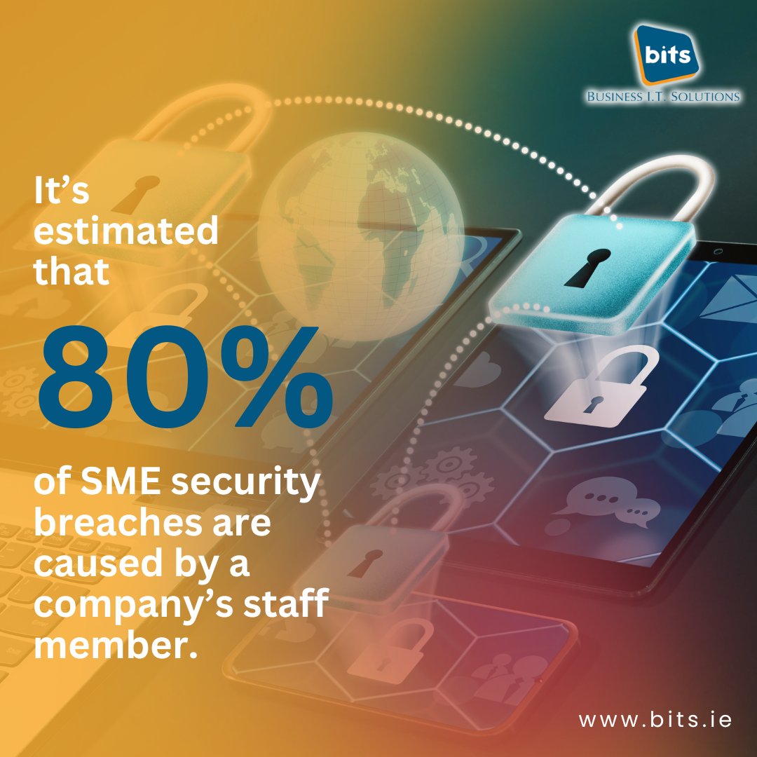 Estimates suggest that as many as 80% of security breaches in SMEs result from actions by the company's staff.

bits.ie/cyber-security…

#CyberCrime #CyberSecurity #CyberTraining #CyberAttack #CyberSecurity #ITSecurity #ITStrategy #RemoteTechSupport #TechSupportSpecialists