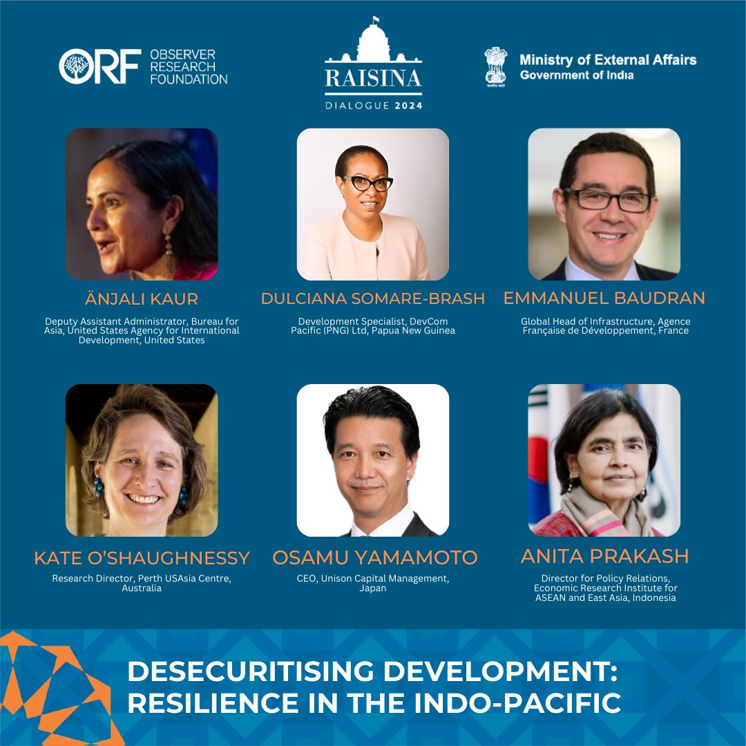 Raisina Dialogue (@raisinadialogue) on Twitter photo #Desecuritising #Development: #Resilience in the #IndoPacific
Featuring: Änjali Kaur, <a href="/SomareBrash/">Dulciana Somare-Brash</a>, <a href="/EmmanuelBaudran/">Emmanuel Baudran</a>, Kate O’Shaughnessy, <a href="/AnitaPrakashIND/">Anita Prakash</a> & Osamu Yamamoto
#RaisinaDialogue #Raisina2024 #Desecuritising #Development: #Resilience in the #IndoPacific
Featuring: Änjali Kaur, <a href="/SomareBrash/">Dulciana Somare-Brash</a>, <a href="/EmmanuelBaudran/">Emmanuel Baudran</a>, Kate O’Shaughnessy, <a href="/AnitaPrakashIND/">Anita Prakash</a> & Osamu Yamamoto
#RaisinaDialogue #Raisina2024