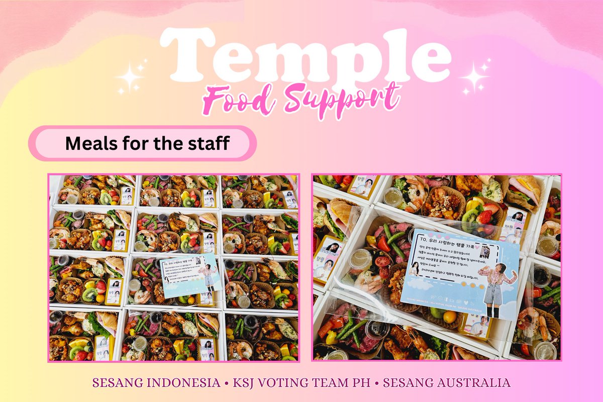 KSJVotingTeamPH's tweet photo. 🍱 TEMPLE Food and Gifts Support Project update 

The foods and gifts for Sejeong, actors and staff safely arrived at the location. We have prepared 6-layer lunchbox for the Temple actors and meal set for the staff. 

#KIMSEJEONG #SEJEONG https://t.co/it3a1EGRkL
