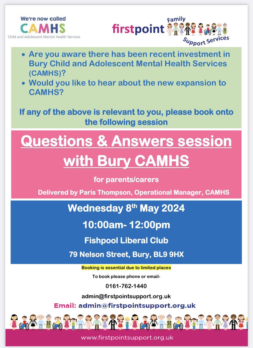 BURY2GETHER's tweet image. Details of more parent/carer sessions organised by CAMHS