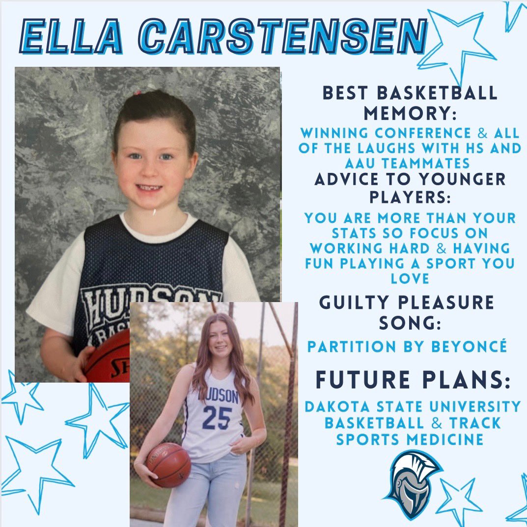 Senior Spotlight #6 is Ella Carstensen!

Ella is a bright light on and off the court her hard work and leadership are so fun to watch!  She’ll be heading to Dakota State University to play Basketball and run Track &amp; Field. We can wait to watch her future as a Trojan!
