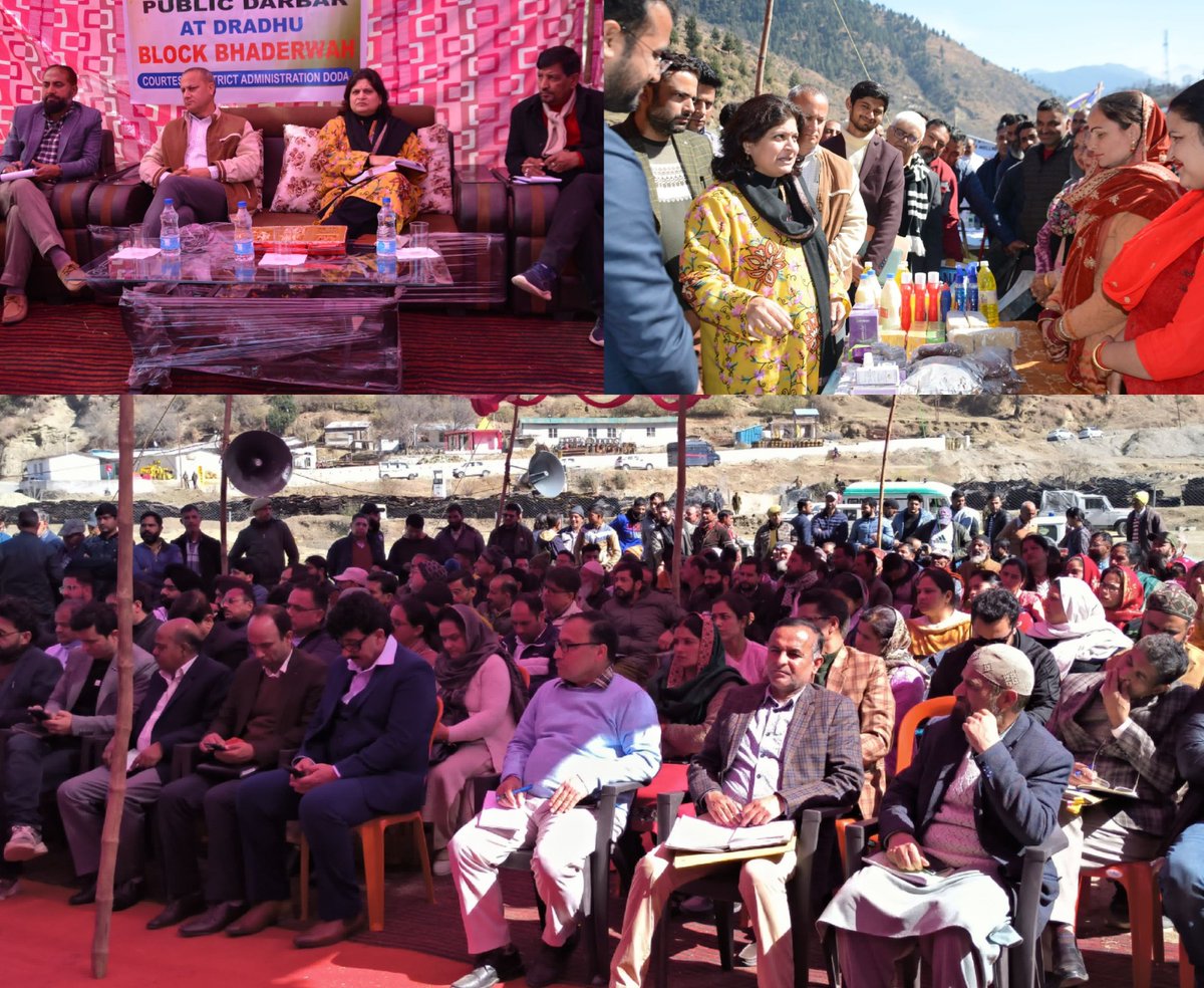 diprjk's tweet photo. #ViksitBharatViksitJammuKashmir
Secretary, Cooperative, Ms. Babila Rakwal, conducted a mega public outreach program at Dradhu Bhaderwah;highlighted the importance of completing projects within stipulated timeframe to achieve the desired results. She assured complete support for initiatives like road connectivity to boost tourism, completion of NABARD projects, and the establishment of receiving stations.
@OfficeOfLGJandK