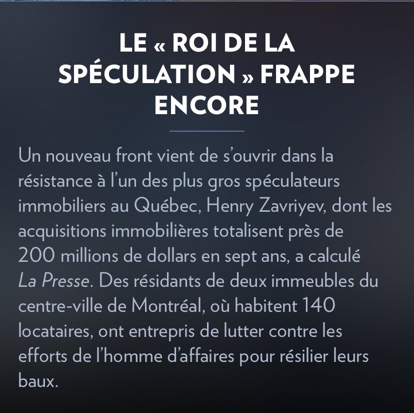 🤬Spéculation et tentatives d’évictions frauduleuses: Henry  Zavriyev frappe encore. Les locataires de 140 logements du centre-ville de Montréal sont maintenant visés. 
À quand de vraies protections? Le #PL31 qui sera adopté auj. est une occasion manquée 
lp.ca/i3IFGv?sharing…