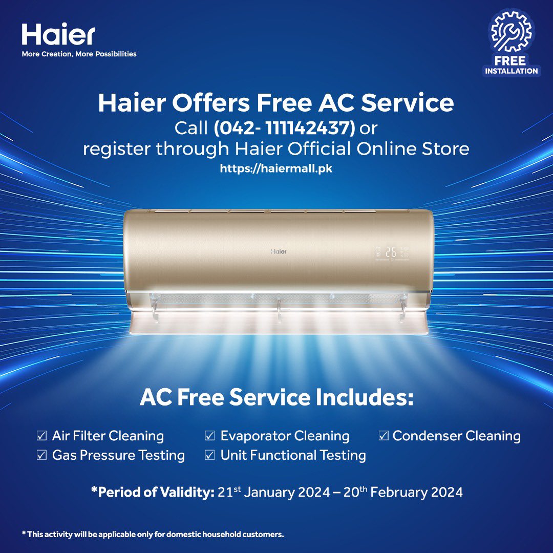 Don’t let the summer heat get the best of your AC! Take advantage of Haier Free AC Service and keep your home cool and comfortable all season long. Schedule your service now! #Haier #HaierAirConditioner #MoreCreation #MorePossibilities