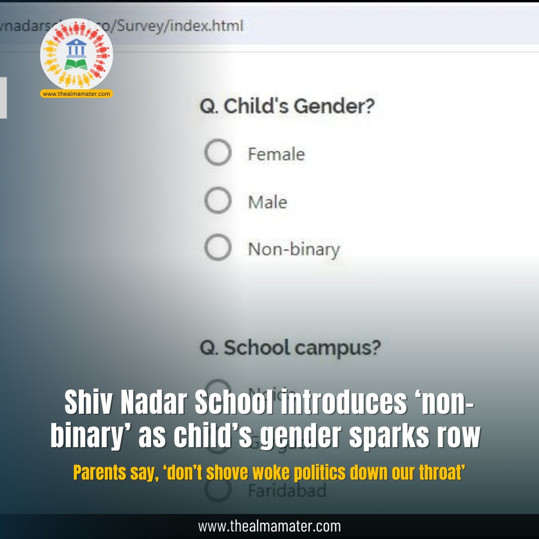 Shiv Nadar School introduces ‘non-binary’ as child’s gender, sparks row

What is your opinion on this?

#opinion #OpinionPoll #ShivNadar #nonbinary #ShivNadarSchool #Noida #NoidaSchool #nurseryadmissions #NCRschools #genderRow #education #genderpolitics