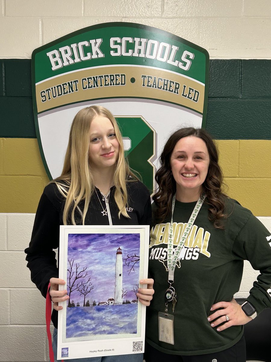 Congratulations to 8th grader Hayley Rush whose watercolor lighthouse painting was selected to be on display in the Youth Art Month State Level Exhibition at Grounds for Sculpture! She is the only middle school student from the county who was selected. @MsMac_BTPS @BrickSupt
