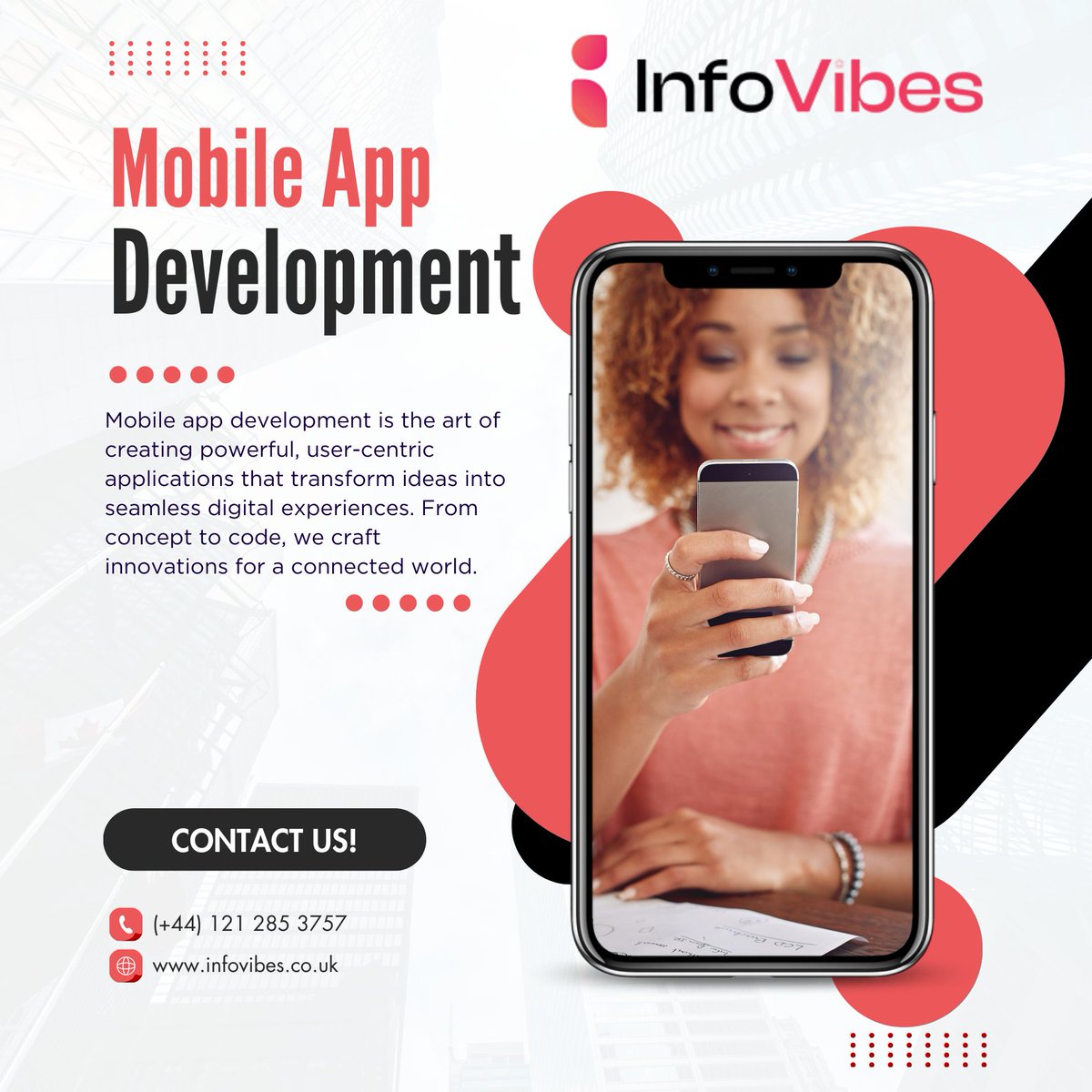 InfovibesLtd's tweet image. Unleash the power of your brand with Infovibes in mobile app development! 🚀 Fearless coding, bold ideas - it&apos;s not just about apps; it&apos;s about digital impact. Ready to make waves? Dive in now! #BoldInnovation #FearlessCoding #InnovateWithUs #DigitalExcellence #TechMastery #Tech
