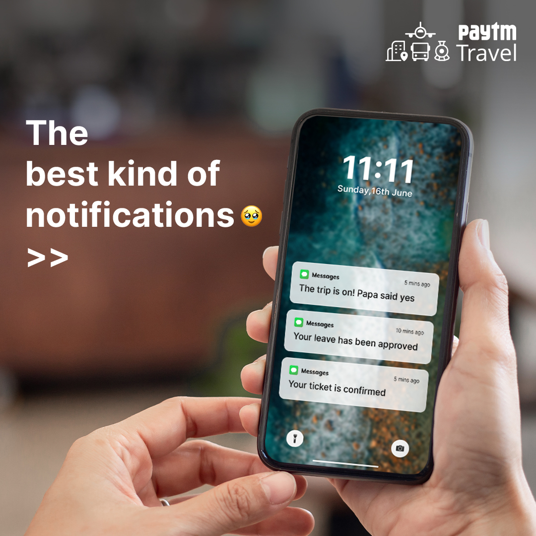 Which notification would bring a smile to your face?😃 Tell us in the comments below!
Book your tickets now - m.paytm.me/tw-train 

#PNRStatus #Notifications #LeaveApproved #ConfirmedTickets #Travel #PaytmKaro