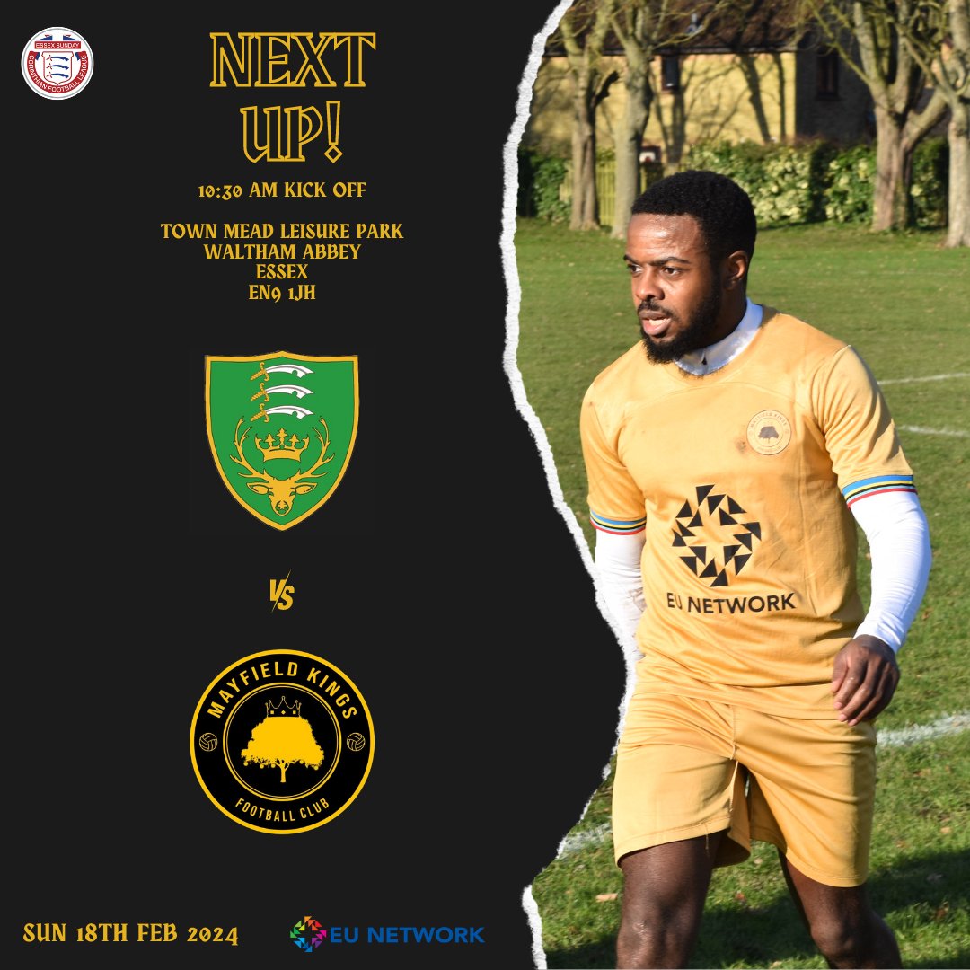 The Kings face Chingford Athletic in our final game of February.

@essexcorinthian ⚽️

👑🌳

#MayfieldKingsFC #SundayLeague #NonLeague #Football #UpTheKings #NextUp