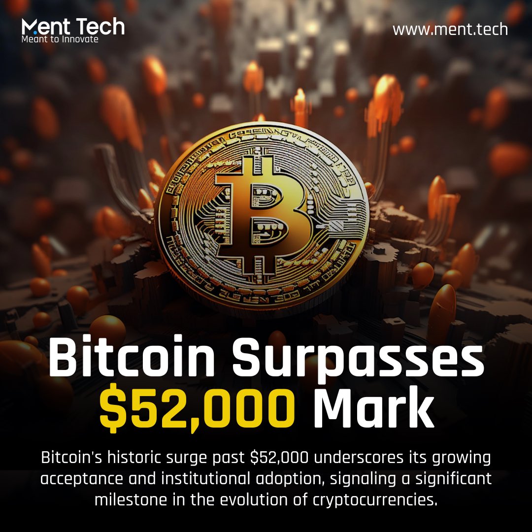 menttechlabs's tweet photo. Bitcoin surpasses $52,000 mark.
make sure to follow our account @menttechlabs for more exciting updates! Stay connected with the latest news in the world of crypto and blockchain!π
πΈ@menttechlabs
πΈ@menttechlabs
πΈ@menttechlabs
#bitcoin #cryptocurrency #crypto #menttechlabs . https://t.co/3wXkoqwU1F