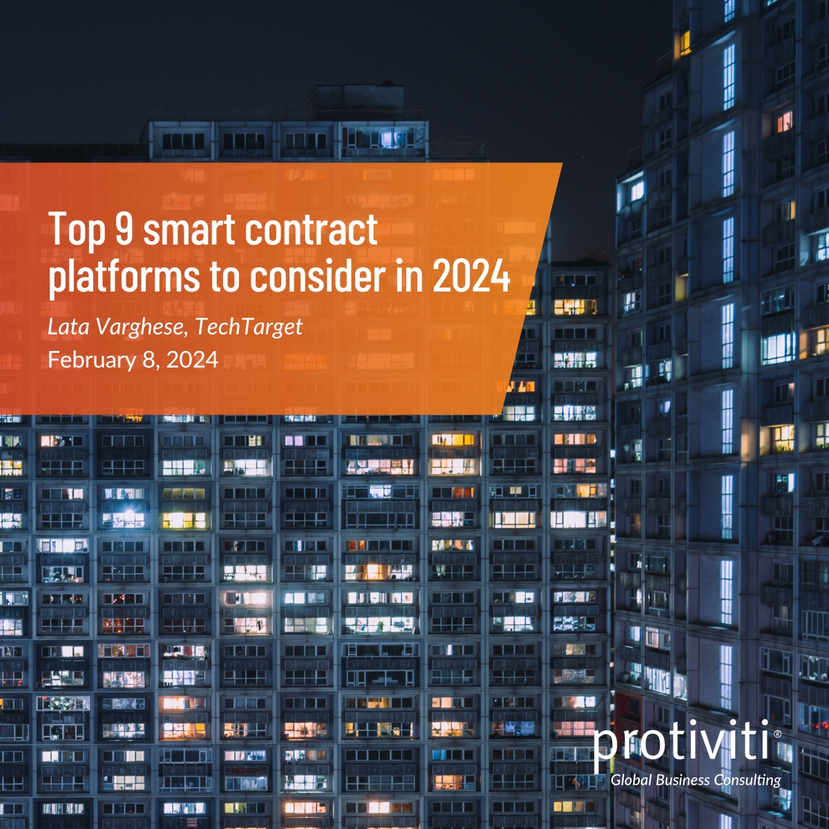 Protiviti's tweet image. What should you know about smart contract platforms? Protiviti’s Lata Varghese explains how these blockchain-based decentralized platforms work. Read more: ow.ly/994M50QAkbX #ProtivitiTech #SmartContracts