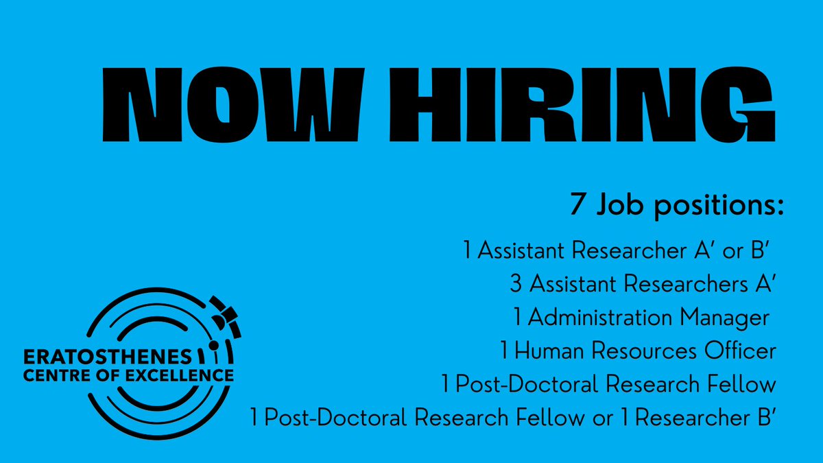 📢We are #hiring: 1 Assistant Researcher A’ or B’, 3 Assistant Researchers A’, 1 Administration Manager, 1 Human Resources Officer, 1 Post-Doctoral Research Fellow, 1 Post-Doctoral Research Fellow or one (1) Researcher B’ More info:👇 eratosthenes.org.cy/open-positions/