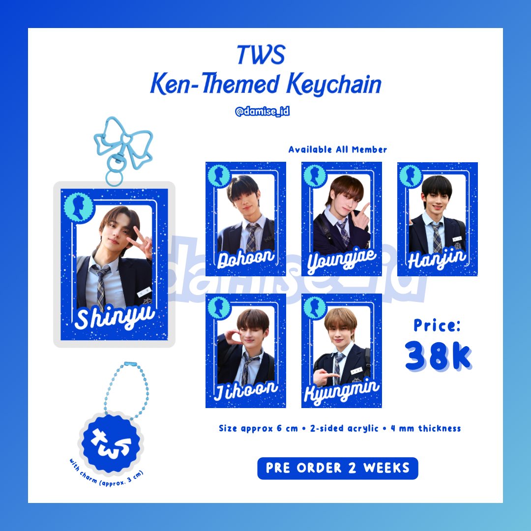 damise_id's tweet photo. TWS KEN THEMED KEYCHAIN

💸 IDR 38.000
📅 Pre order akan selalu dibuka (setiap 5 orderan keychain yang masuk, akan langsung diproduksi)
📏 Size: Approx. 6 cm
💙 Estimasi produksi 2 minggu

LINK CO 🍊
https://t.co/lLDYa8SV7C https://t.co/5qAb17iXys