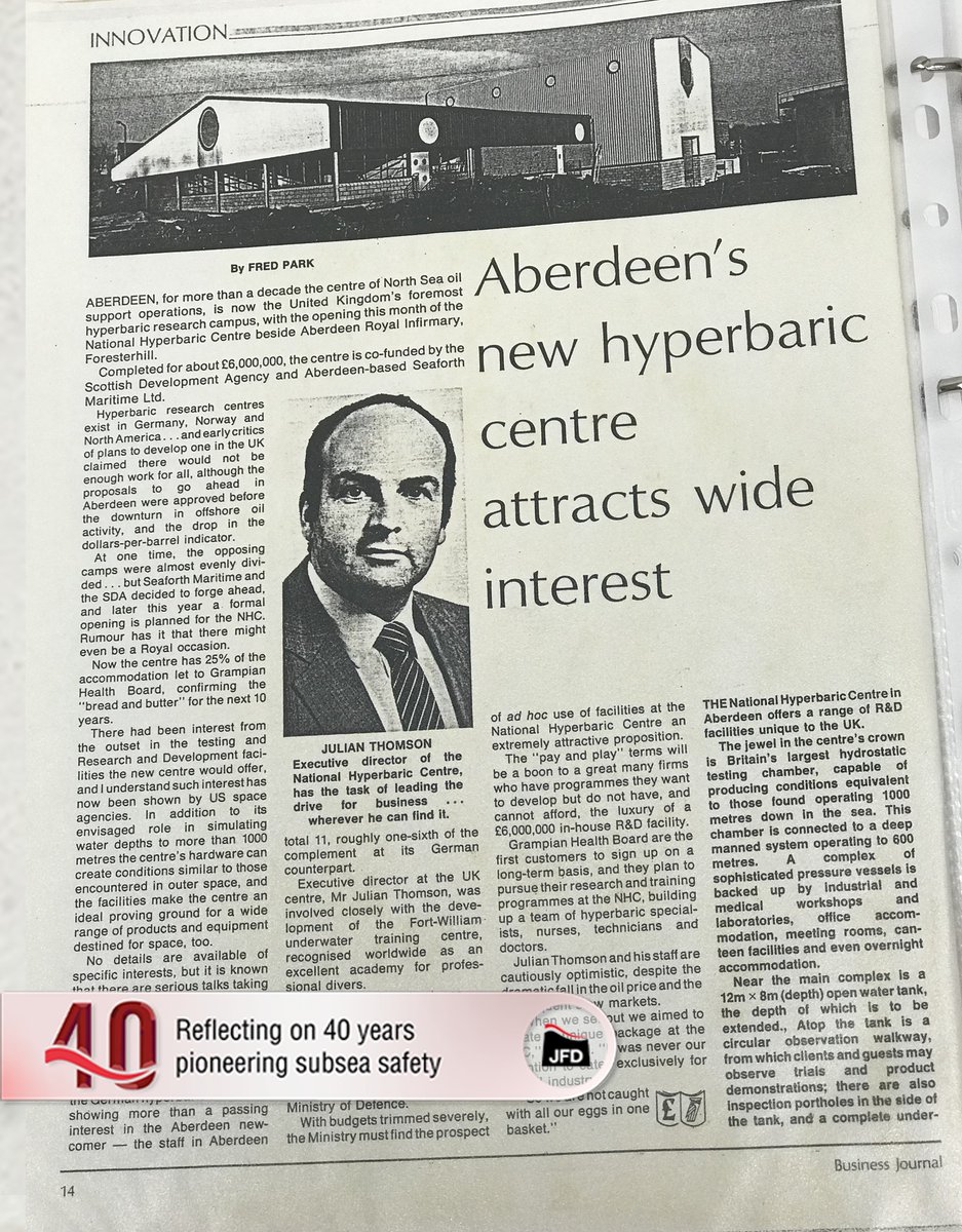 Here is another article we found in our archives around the time when our National Hyperbaric Centre was established.