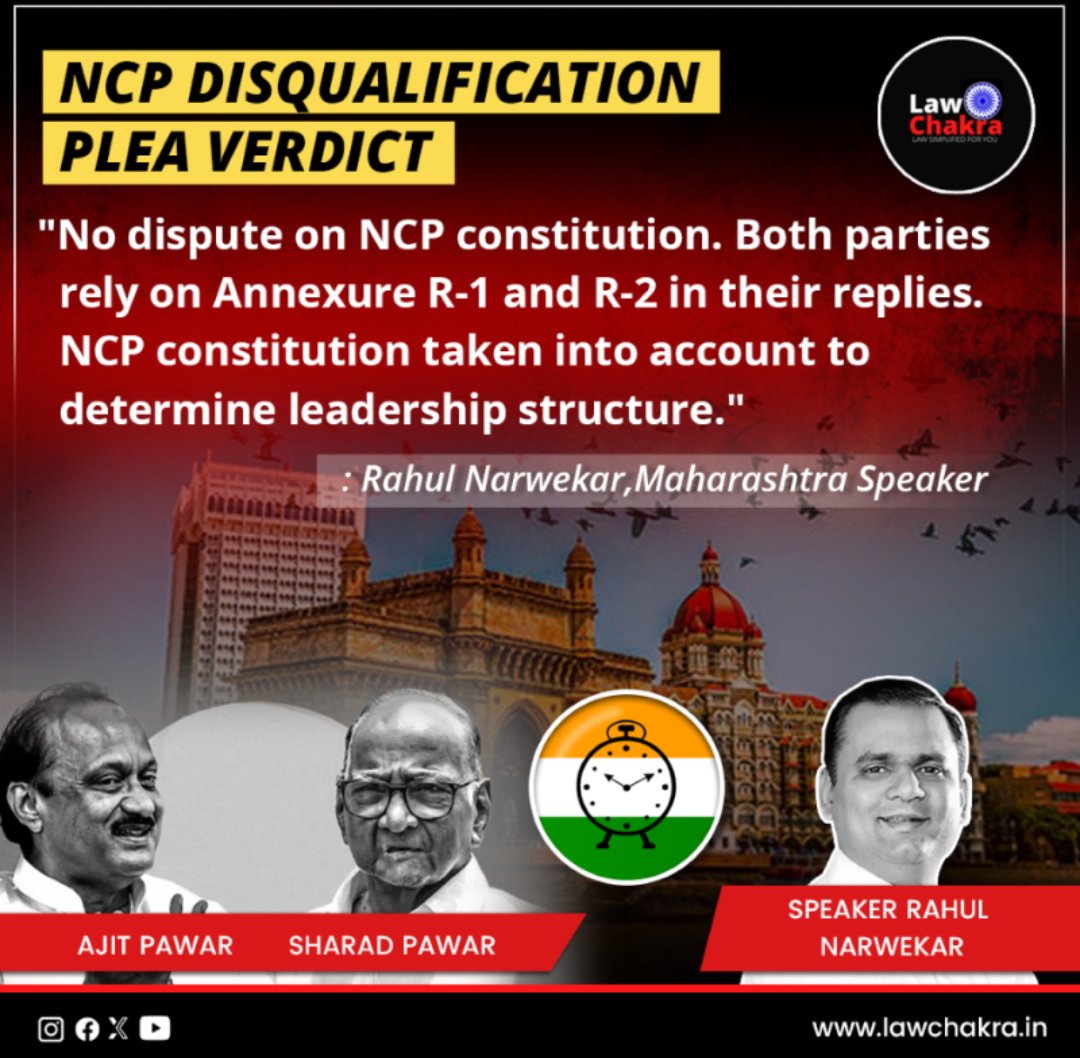 Speaker Rahul Narwekar clarifies: 10th Schedule not for stifling dissent. NCP MLAs from Sharad Pawar & Ajit Pawar factions remain unaffected. Narwekar validates Ajit Pawar's faction with 41 MLAs, while Sharad Pawar's has 12. Internal dissent ≠ defection. Let's #RespectDemocracy!
