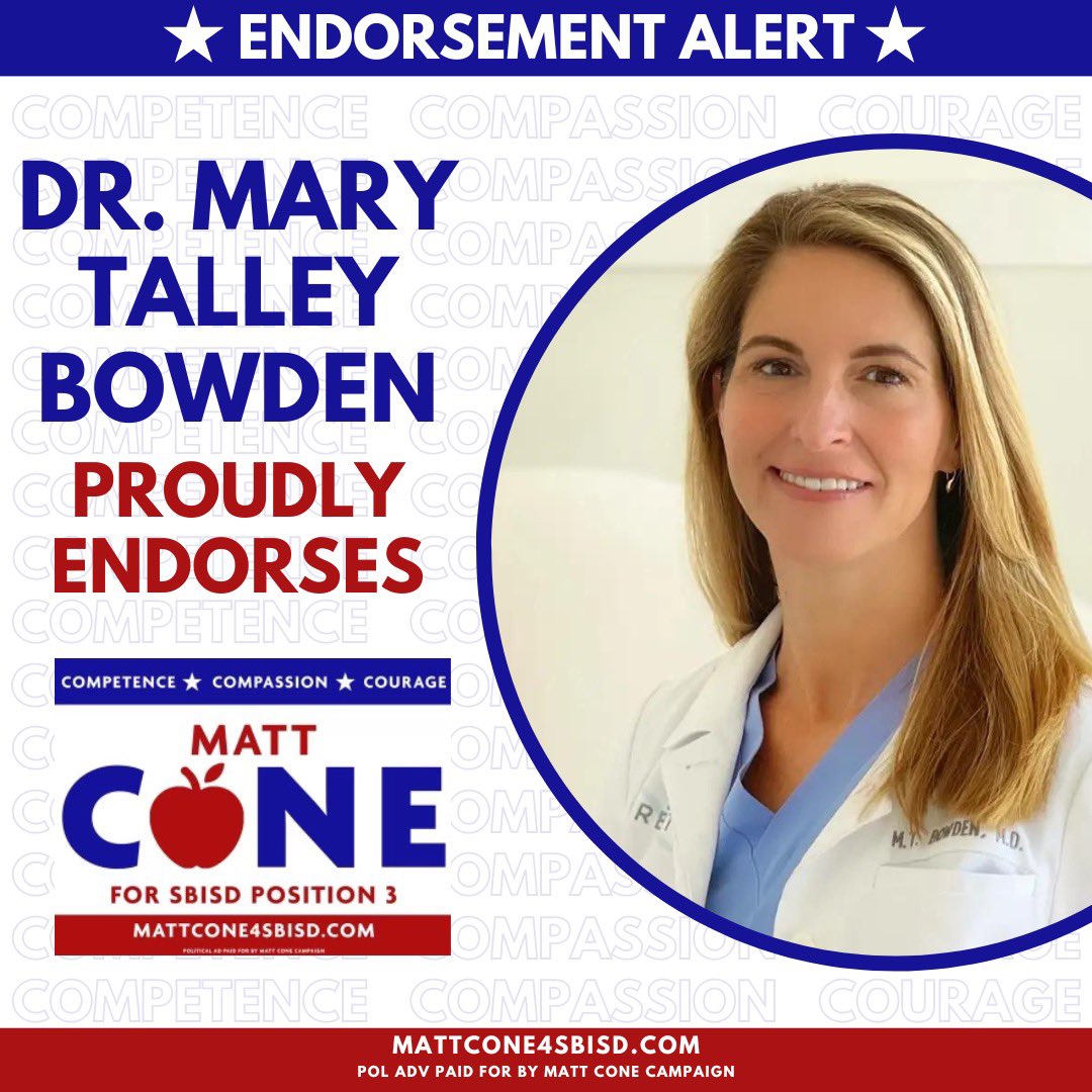 I am incredibly honored to announce that Dr. Bowden, a respected leader in our community, is endorsing my candidacy for SBISD school board. Dr. Bowden’s dedication to understanding the complexities of health issues, including being one of the first in the nation to address the