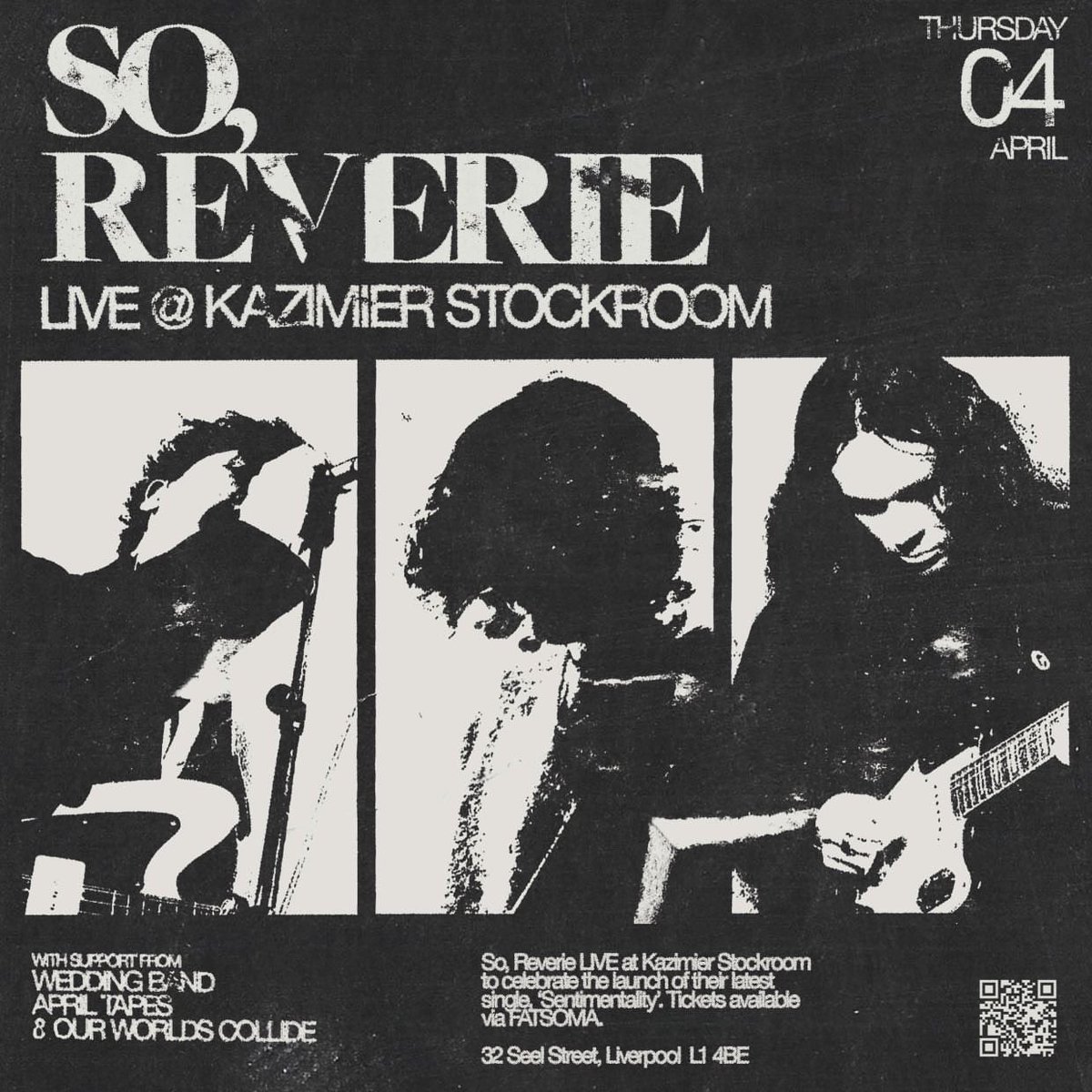 We’re incredibly pleased to announce that we’re playing in Liverpool at Kazimier Stockroom on April 4th. We’re supporting the incredible @so__reverie with April Tapes and Wedding Band 
We absolutely can’t wait!
