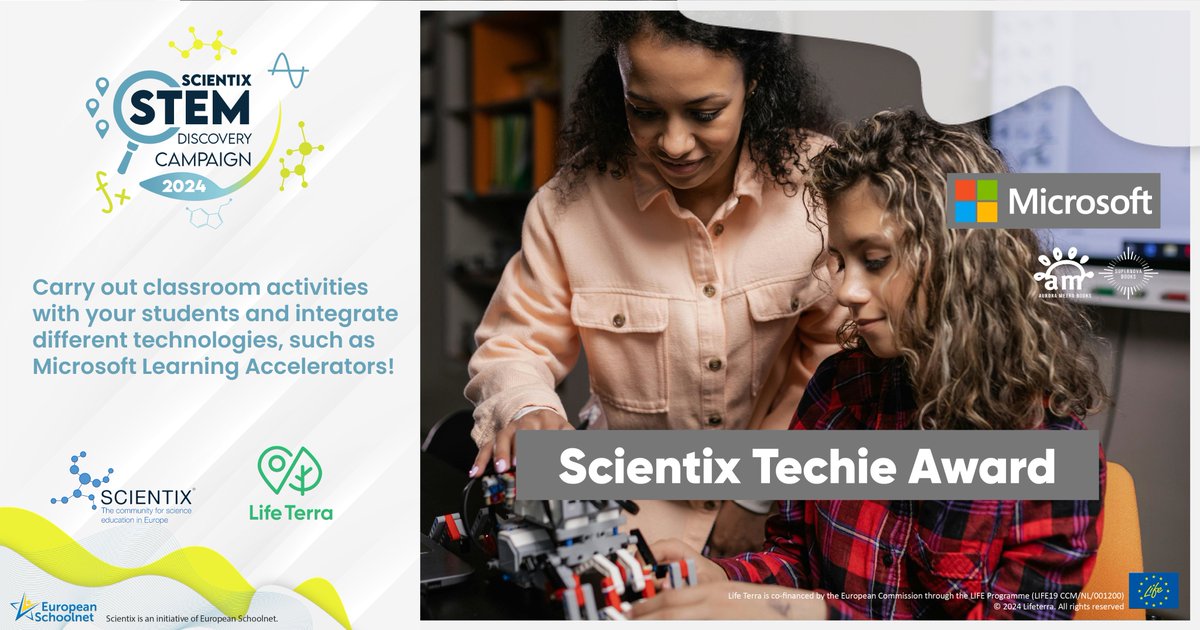 💡🔧Educators, it’s time to tech up your classroom!
The Scientix Techie Award, backed by <a href="/MicrosoftEDU/">Microsoft Education</a> and Aurora Publishing, invites you to blend technologies into your teaching.

🚀Co-organised by <a href="/Scientix/">Scientix</a> &amp; <a href="/LIFETerraEurope/">Life Terra</a> #SDC24

bit.ly/sdc24-awards