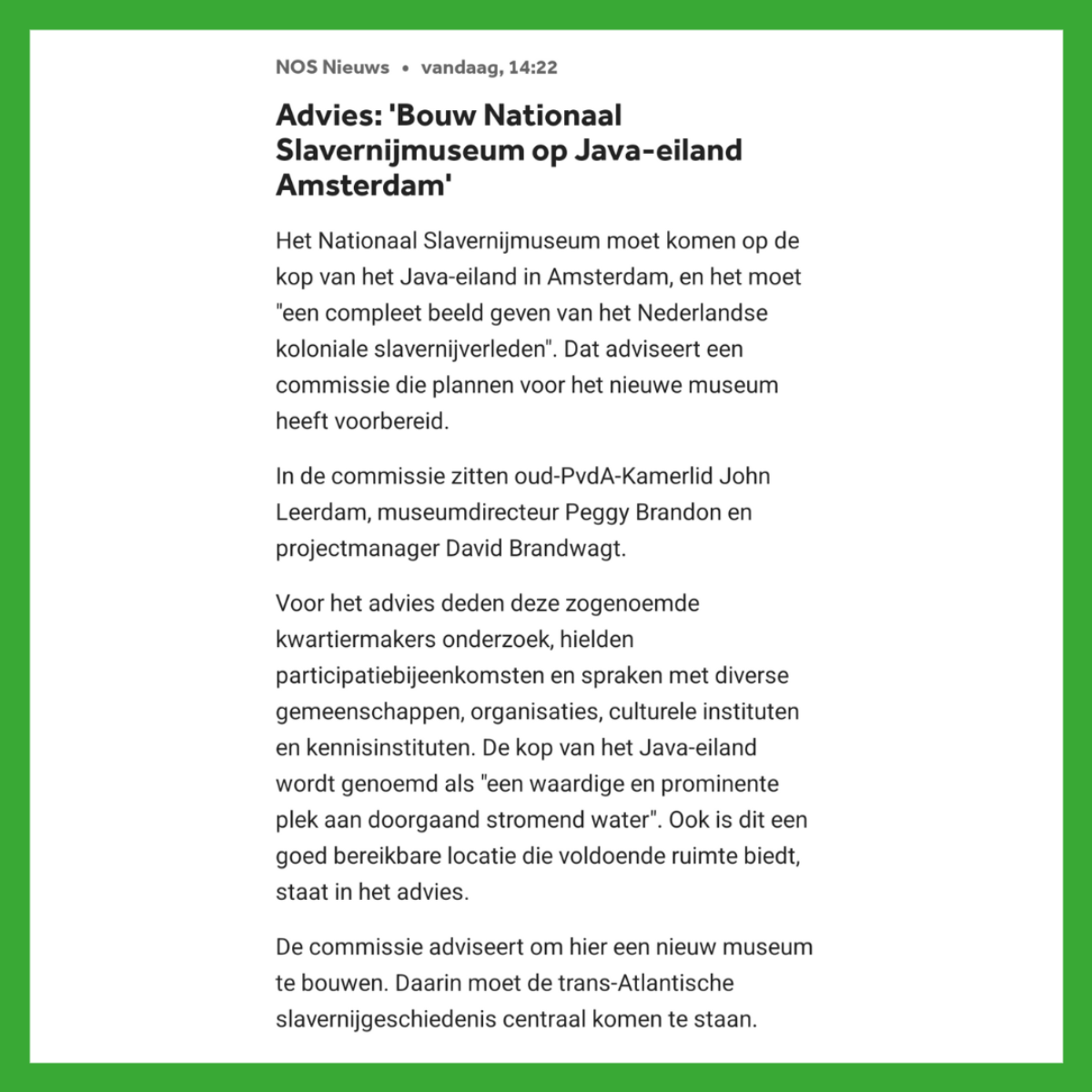 De presentatie van de plannen voor het Nationaal Slavernijmuseum zijn na de excuses voor het slavernijverleden een belangrijke volgende stap. We hopen dat het een plek wordt waar erkenning en ontmoeting samenkomen.