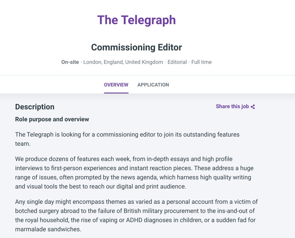 Terrific opportunity to commission, edit and ultimately spike my pieces apply.workable.com/telegraph/j/3C…