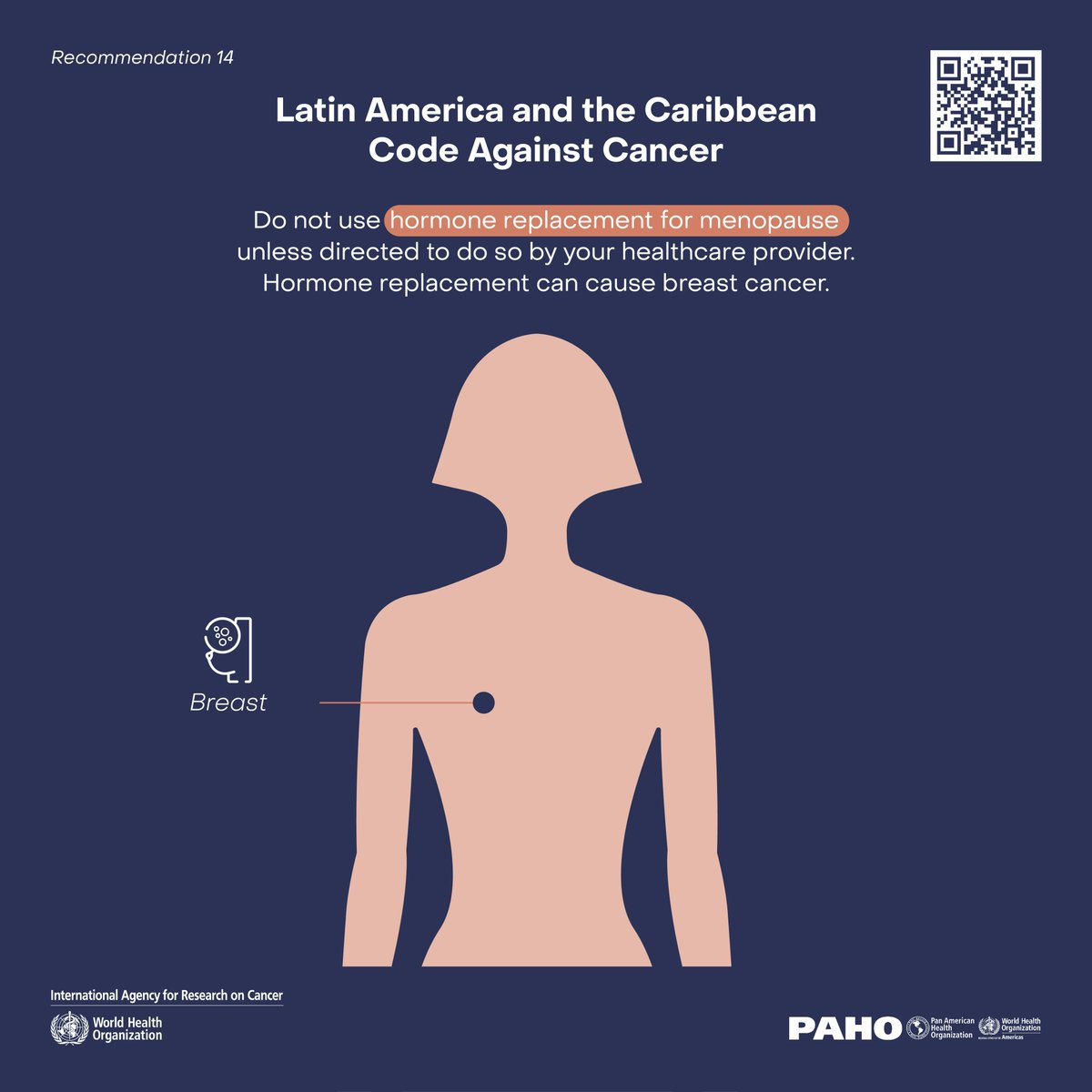 IARCWHO's tweet photo. Reduce your #cancer #risk with the #LatinAmerica & the #Caribbean #CodeAgainstCancer
*Only use meno⏸️ #HRT with medical supervision
*30-74 yo: Request molecular #HPV tests
*50-74 yo: Request #colorectal #cancer tests
*50-74 yo: Get a #mammogram every 2 yrs
https://t.co/KQ1u6NVG2J https://t.co/isEklnJHPe